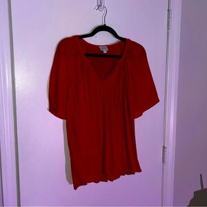 Red V-Neck Women’s Top - Lightweight Short Sleeve Blouse